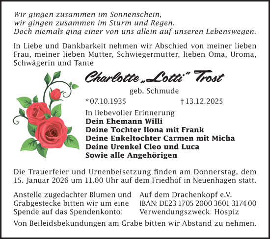 Traueranzeige von Charlotte Trost von MO Oderld.-Echo
