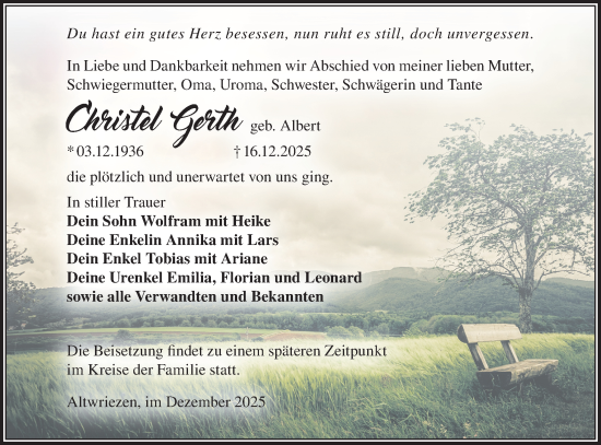 Traueranzeige von Christel Gerth von MO Oderld.-Echo