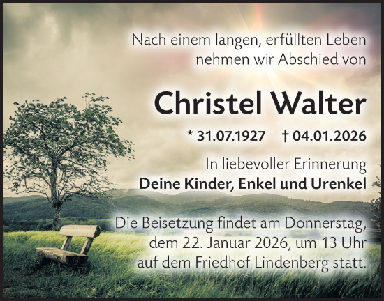 Traueranzeige von Christel Walter von Märkische Oderzeitung