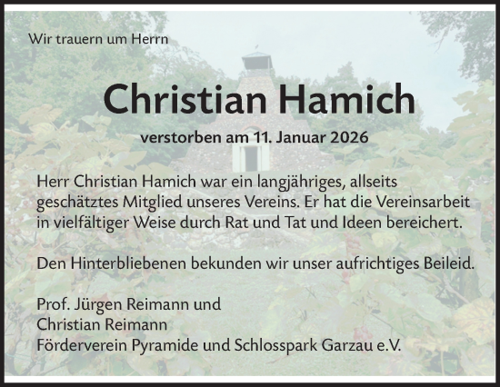 Traueranzeige von Christian Hamich von Märkische Oderzeitung