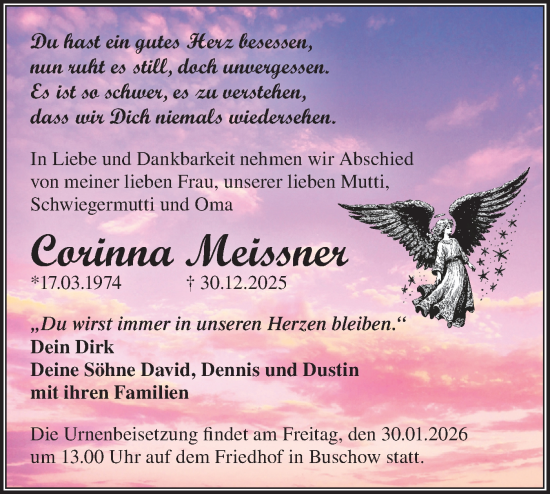 Traueranzeige von Corinna Meissner von Märkische Oderzeitung