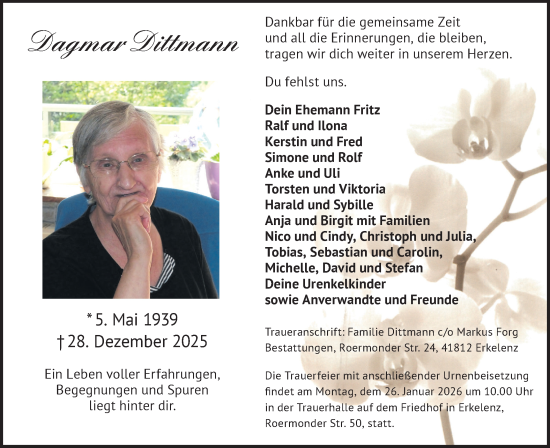 Traueranzeige von Dagmar Dittmann von Märkische Oderzeitung
