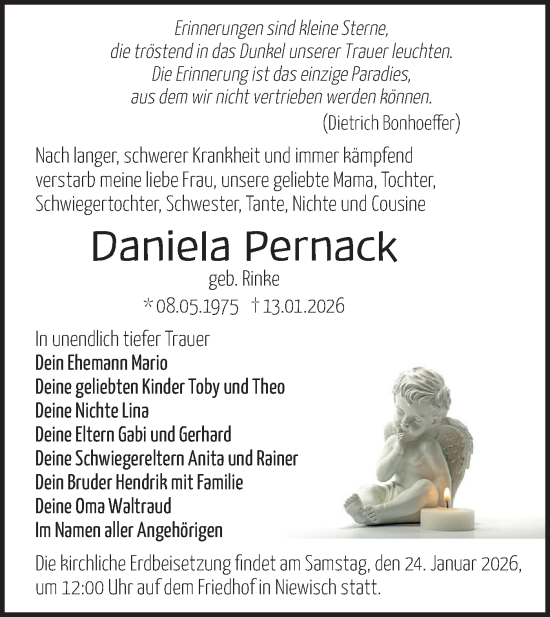 Traueranzeige von Daniela Pernack von Märkische Oderzeitung
