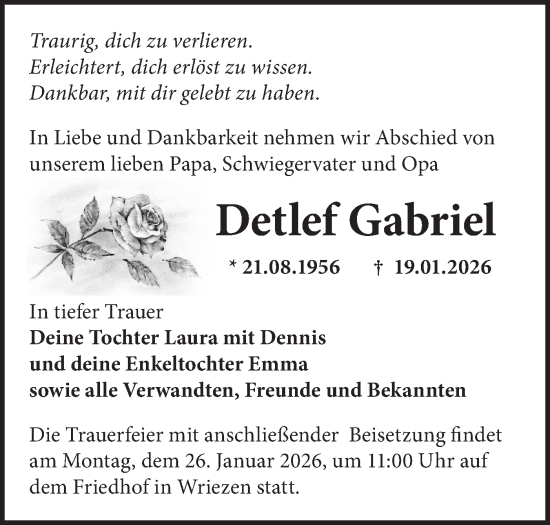 Traueranzeige von Detlef Gabriel von MO Oderld.-Echo