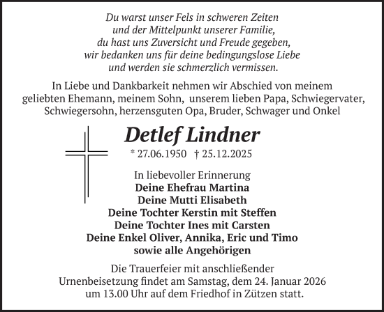 Traueranzeige von Detlef Lindner von MO Uckerm.-Anz.