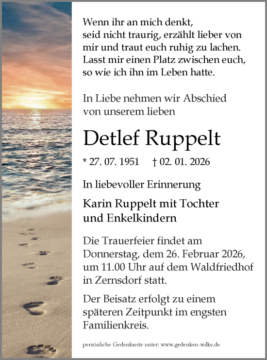 Traueranzeige von Detlef Ruppelt von Blickpunkt Königs Wusterhausen