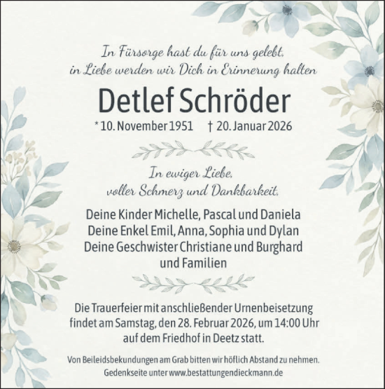 Traueranzeige von Detlef Schröder von Märkische Oderzeitung