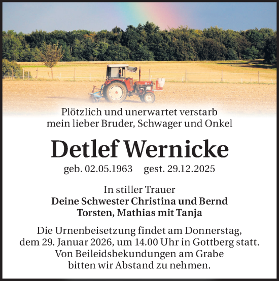 Traueranzeige von Detlef Wernicke von Märkische Oderzeitung