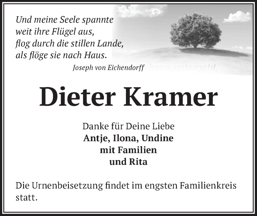  Traueranzeige für Dieter Kramer vom 24.01.2026 aus Blickpunkt Jüterbog/Luckenwalde