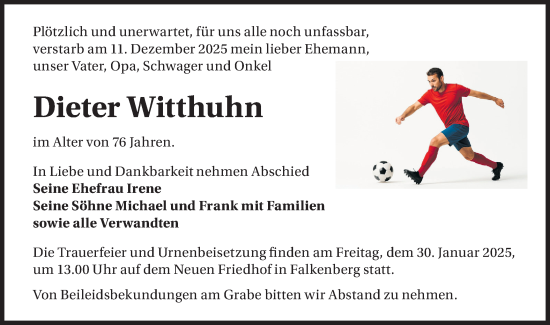 Traueranzeige von Dieter Witthuhn von MO Oderld.-Echo