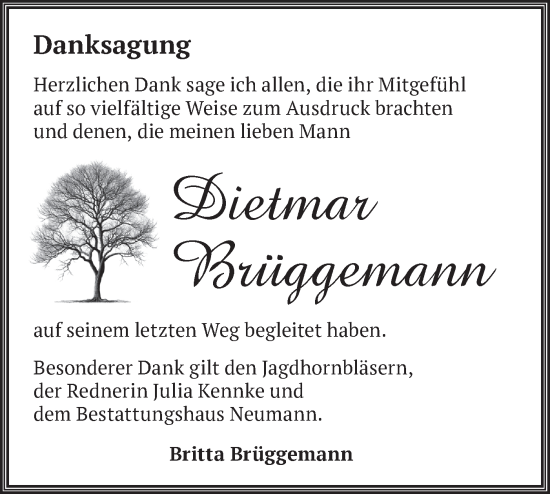 Traueranzeige von Dietmar Brüggemann von Märkische Oderzeitung