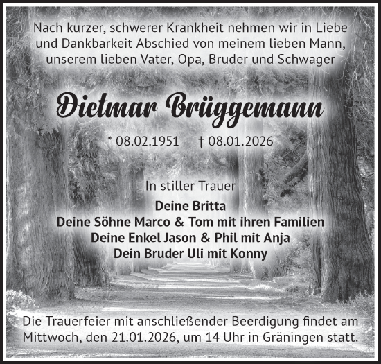 Traueranzeige von Dietmar Brüggemann von Märkische Oderzeitung