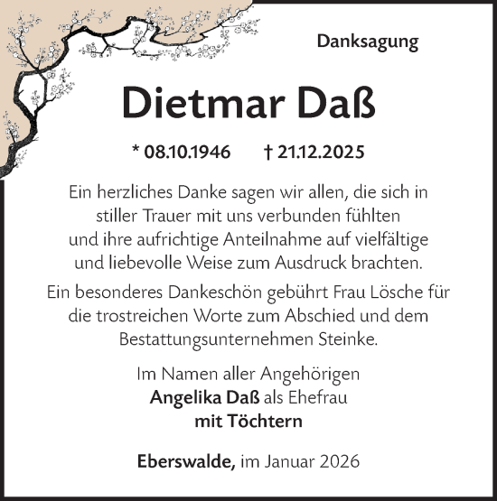 Traueranzeige von Dietmar Daß von Märkische Oderzeitung