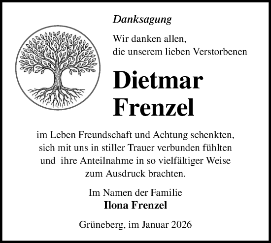 Traueranzeige von Dietmar Frenzel von Märkische Oderzeitung