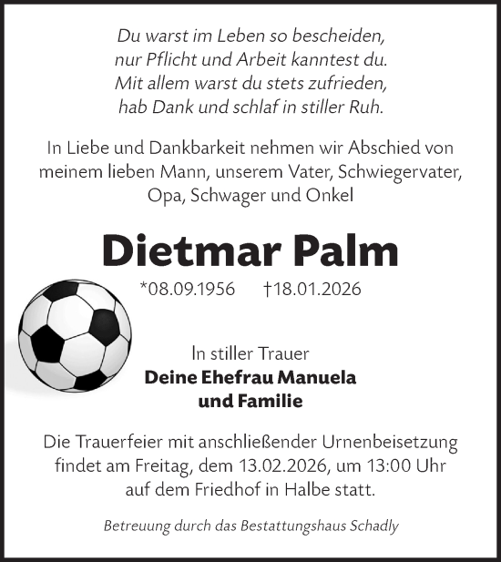 Traueranzeige von Dietmar Palm von Blickpunkt Königs Wusterhausen