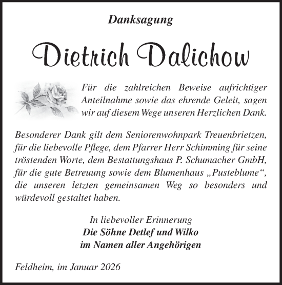 Traueranzeige von Dietrich Dalichow von Blickpunkt Jüterbog/Luckenwalde