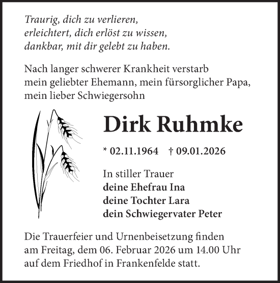 Traueranzeige von Dirk Ruhmke von MO Oderld.-Echo