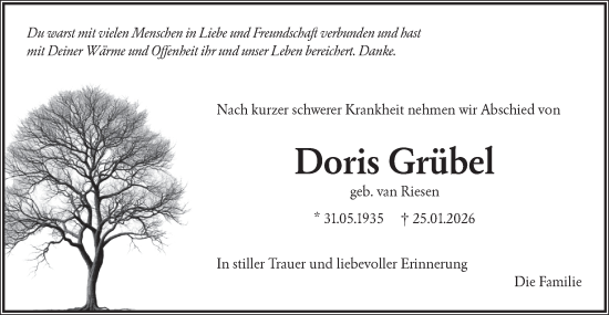 Traueranzeige von Doris Grübel von Märkische Oderzeitung