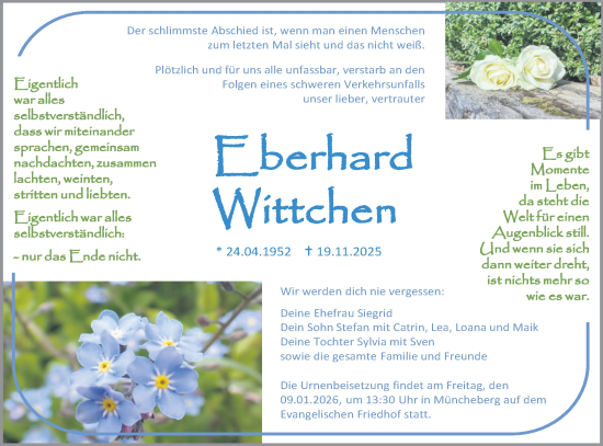 Traueranzeige von Eberhard Wittchen von Märkische Oderzeitung