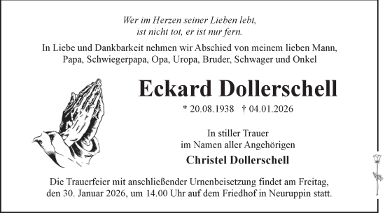 Traueranzeige von Eckard Dollerschell von Märkische Oderzeitung