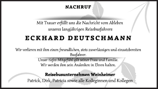 Traueranzeige von Eckhard Deutschmann von Märkische Oderzeitung