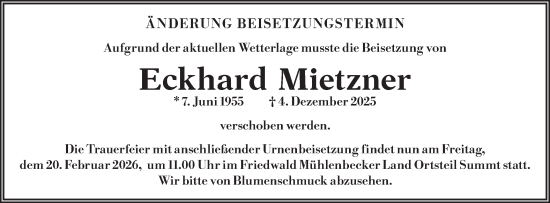 Traueranzeige von Eckhard Mietzner von Märkische Oderzeitung
