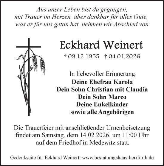 Traueranzeige von Eckhard Weinert von Märkische Oderzeitung