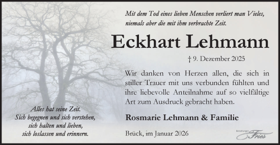 Traueranzeige von Eckhart Lehmann von Märkische Oderzeitung