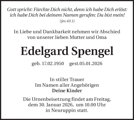Traueranzeige von Edelgard Spengel von Märkische Oderzeitung