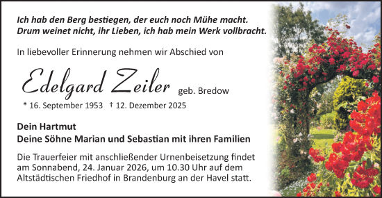 Traueranzeige von Edelgard Zeiler von Märkische Oderzeitung