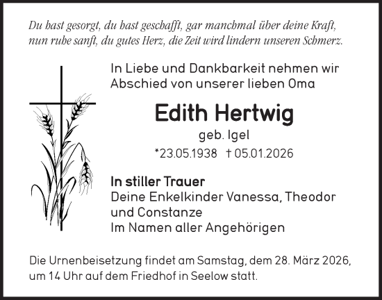 Traueranzeige von Edith Hertwig von MO Oderld.-Echo