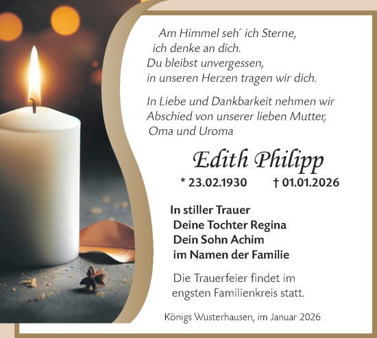 Traueranzeige von Edith Philipp von Blickpunkt Königs Wusterhausen