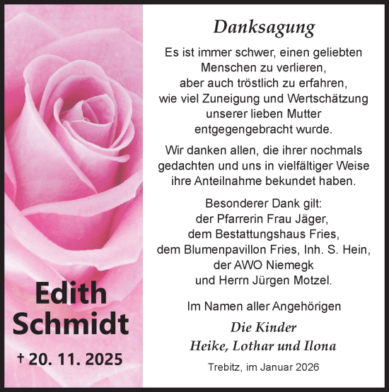 Traueranzeige von Edith Schmidt von Märkische Oderzeitung