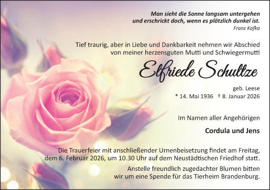 Traueranzeige von Edith Schütte von Märkische Oderzeitung