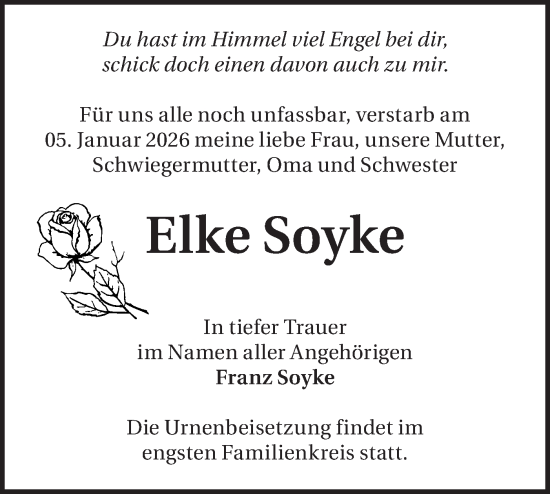 Traueranzeige von Elke Soyke von Blickpunkt Ludwigsfelde/Zossen