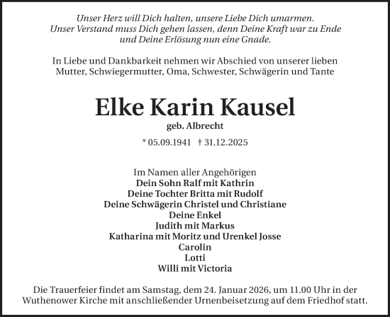 Traueranzeige von Elke Karin Kausel von Märkische Oderzeitung