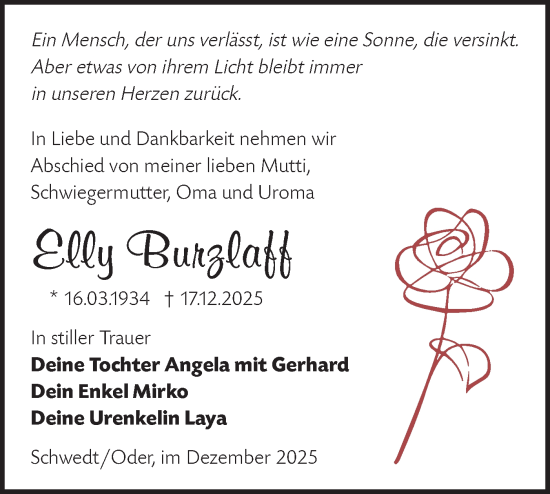 Traueranzeige von Elly Burzlaff von MO Uckerm.-Anz.