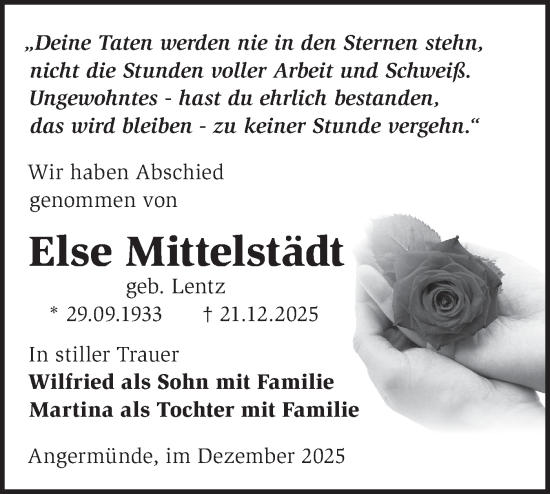 Traueranzeige von Else Mittelstädt von MO Uckerm.-Anz.