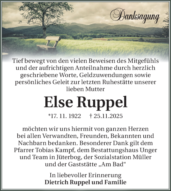 Traueranzeige von Else Ruppel von Blickpunkt Jüterbog/Luckenwalde