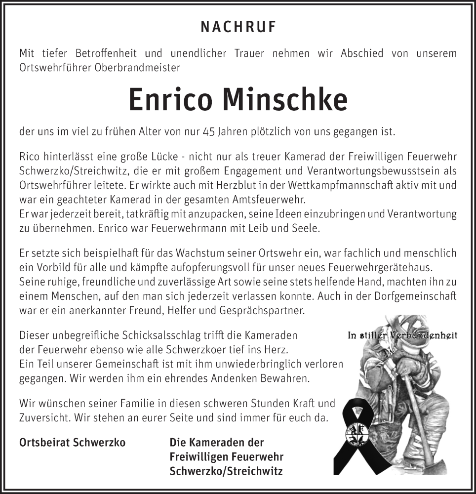  Traueranzeige für Enrico Minschke vom 17.01.2026 aus Märkische Oderzeitung