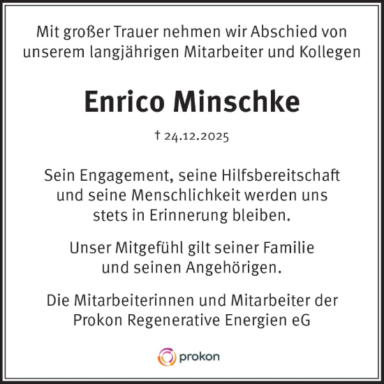 Traueranzeige von Enrico Minschke von Märkische Oderzeitung
