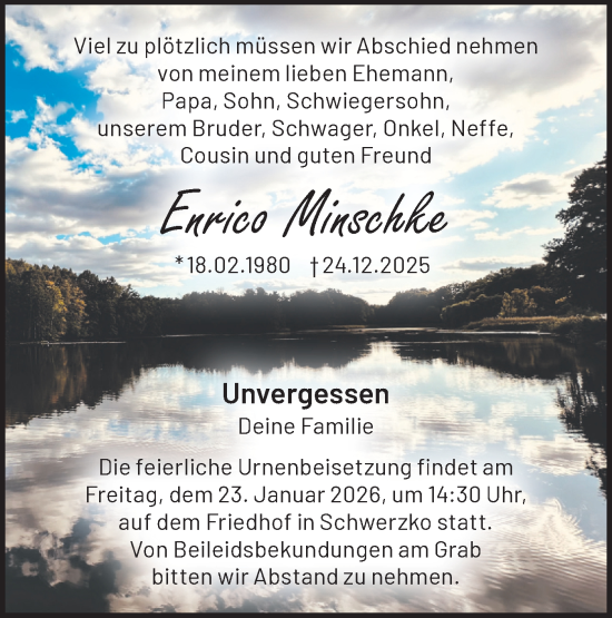 Traueranzeige von Enrico Minschke von Märkische Oderzeitung