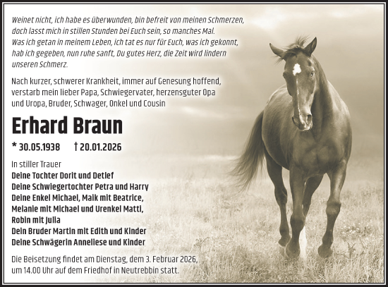 Traueranzeige von Erhard Braun von MO Oderld.-Echo