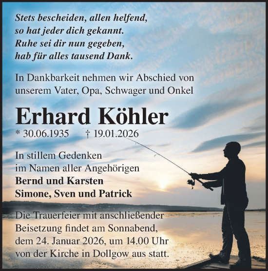 Traueranzeige von Erhard Köhler von Märkische Oderzeitung