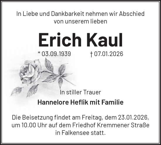 Traueranzeige von Erich Kaul von Märkische Oderzeitung