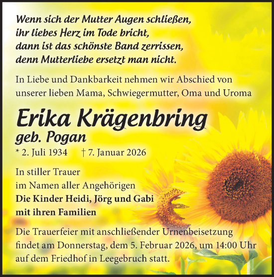 Traueranzeige von Erika Krägenbring von Märkische Oderzeitung