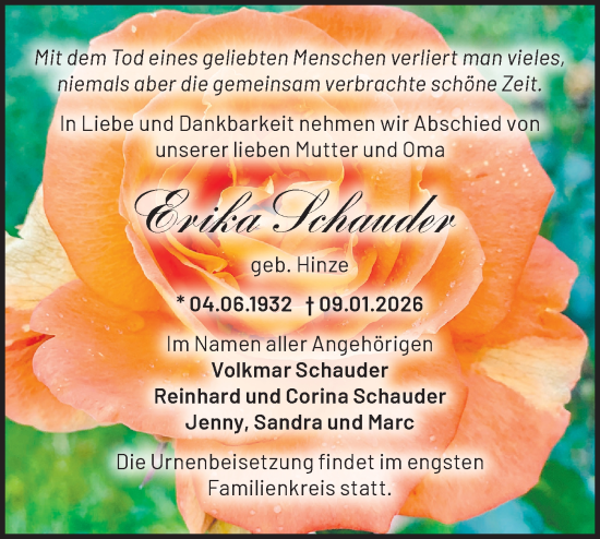 Traueranzeige von Erika Schauder von MO Oderld.-Echo