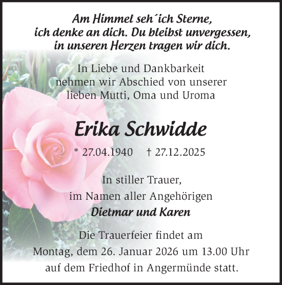 Traueranzeige von Erika Schwidde von MO Uckerm.-Anz.
