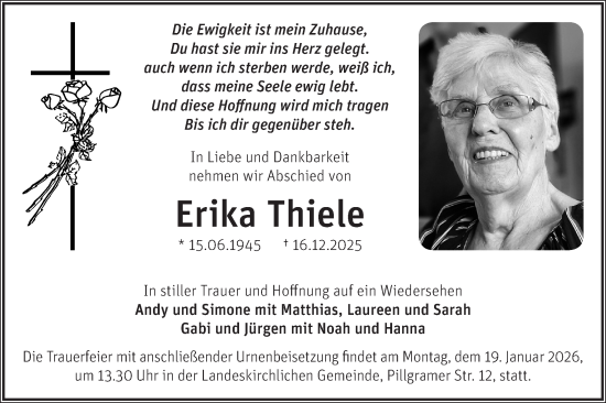 Traueranzeige von Erika Thiele von Märkische Oderzeitung