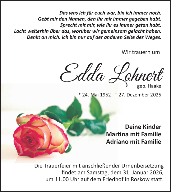 Traueranzeige von Eva Lohnert von Märkische Oderzeitung